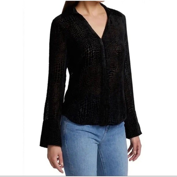 paige Tops - PAIGE Toscani Blouse Silk Blend Black Crocodile Burnout Velvet Top Womens XS
